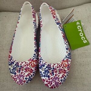 New w Tags Crocs 203216 Kadee Slip-On Floral Ballet Flats Shoes in Raspberry Sz7